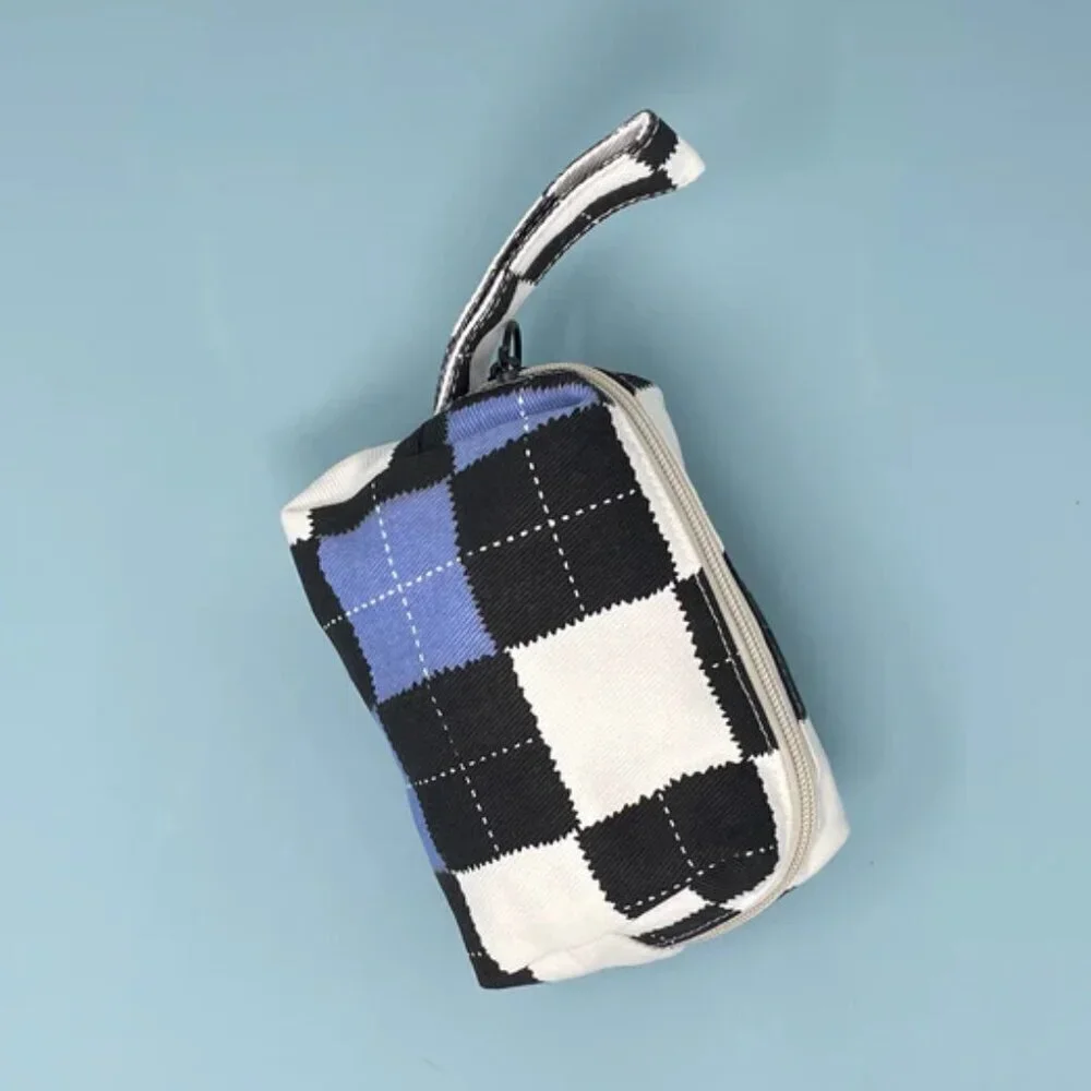 NWT Canvas Zippered Blue Patchwork Makeup Clutch